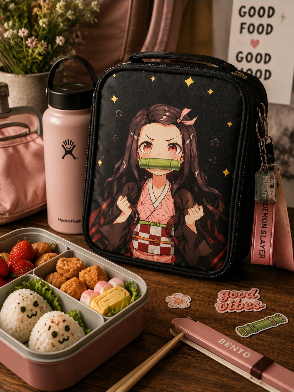 Demon Slayer Nezuko Anime Insulated Lunch Box Bag With Crossbody Strap